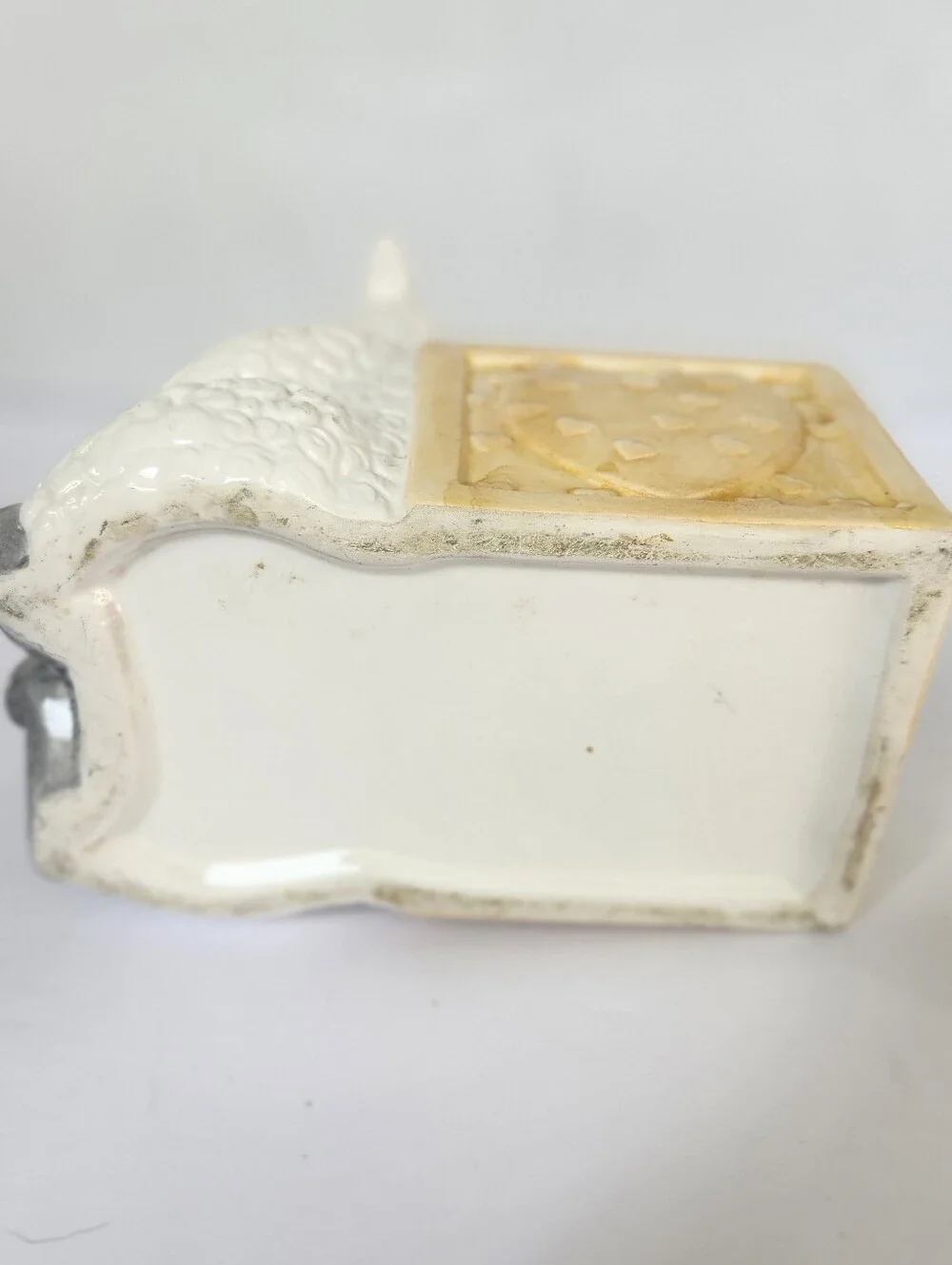 Vintage White Ceramic Lamb Planter with Blue Bib and Pacifier Baby Shower